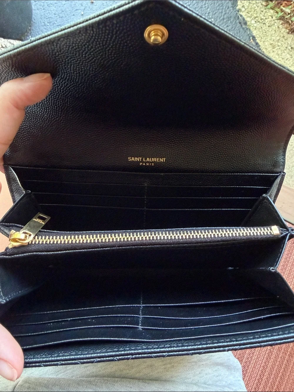 Saint Laurent Black Quilted Chevron & Diamond Leather Wallet with Gold YSL